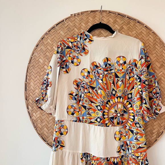 TORY BURCH ARABELLA BOHO BOHEMIAN PEASANT SILK DRESS SWEET TANGERINE EUC FLOWY - Picture 14 of 16